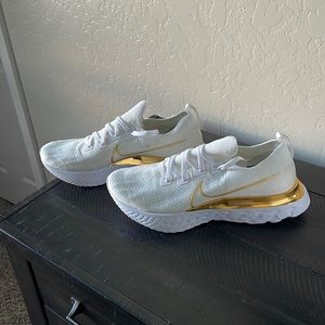 Nike white and gold customized running shoes